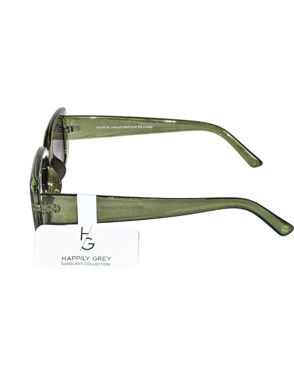 WOMEN'S HAPPILY GREY ARMY GREEN RECTANGLE FRAME SUNGLASSES - NWT - Picture 3 of 4